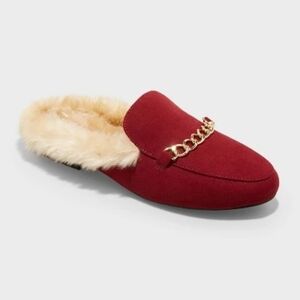 NWT A New Day Rebe Flats - Burgundy Faux Suede & Fur Lined Mule - Size 8
